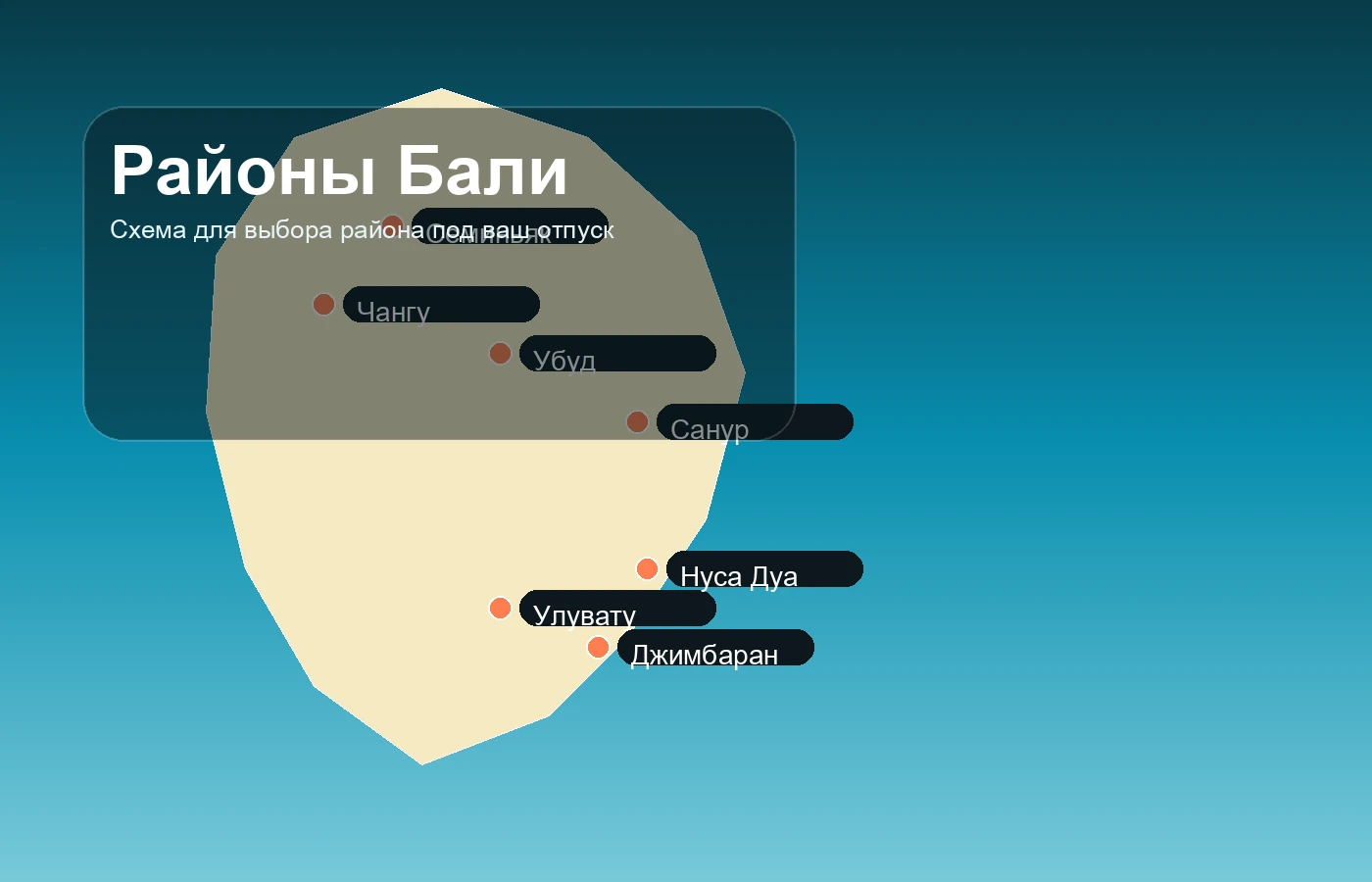 Схематичная карта районов Бали